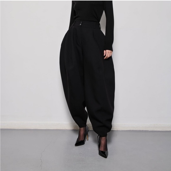 KKONCEPT Chic dramatic Black Wide Leg Women's BANANA Pants NEW - Picture 3 of 5